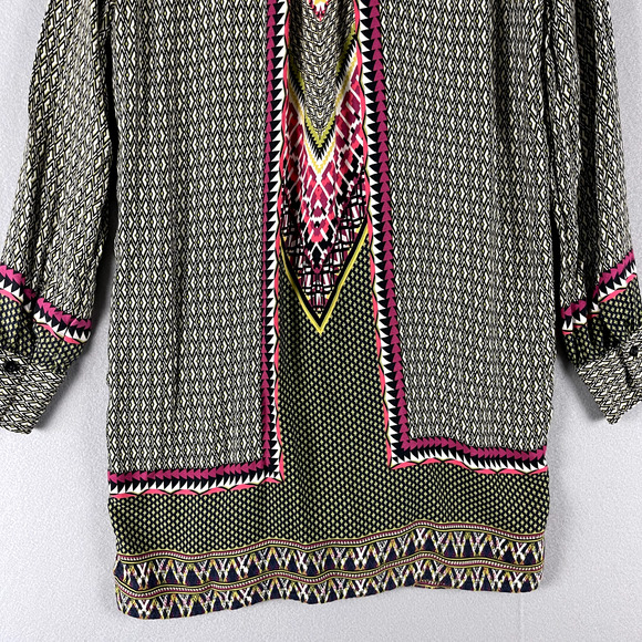 Uncle Frank Tunic Top Womens XS Geometric Button Front Tie Neck Aztec Boho Artsy - Picture 13 of 16